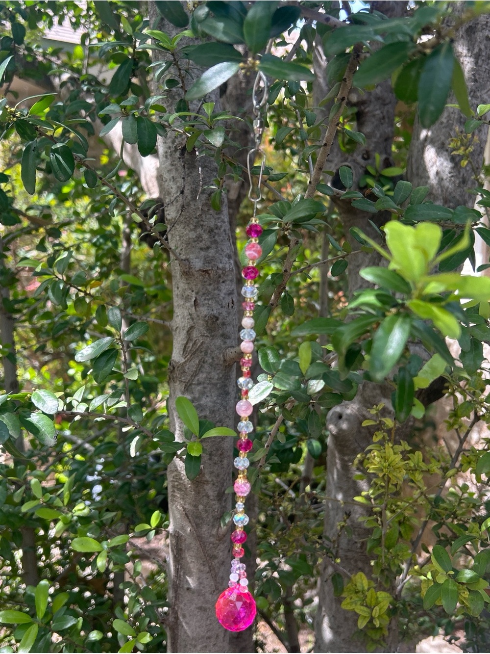 Handmade Pink Crystal Sun Catcher Beaded Hanging Accent